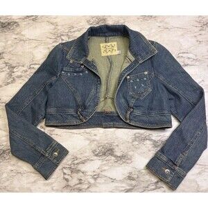 Vintage Be Good Y2K Embellished Cropped Denim Bolero Jacket Med Wash Blue Size M